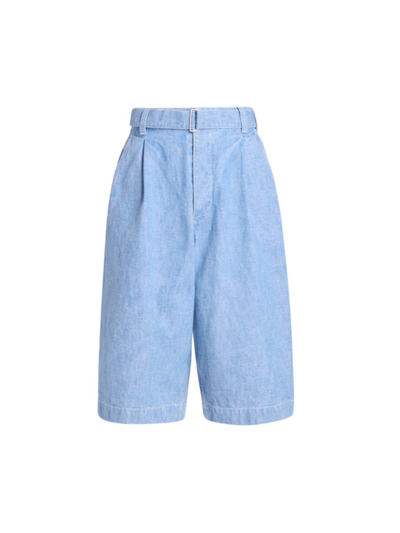 Kenzo Oversized Pleated Denim Cargo Shorts In Stone Bleached Blue