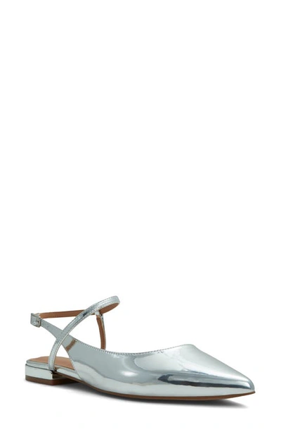 Aldo Sarine Ankle Strap Pointed Toe Flat In Metallic Silver