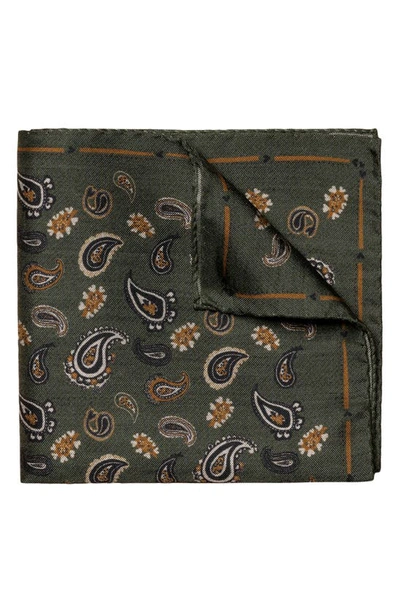 Eton Paisley Silk Pocket Square In Dark Green