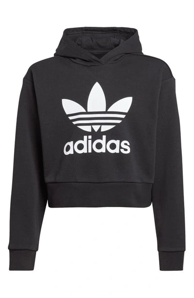 Adidas Originals Kids' Adi Lifestyle Trefoil Logo Crop Graphic Hoodie In Black