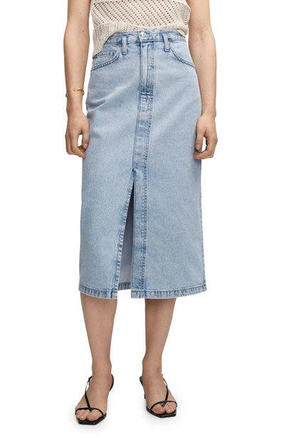 Mango Denim Midi Skirt In Open Blue