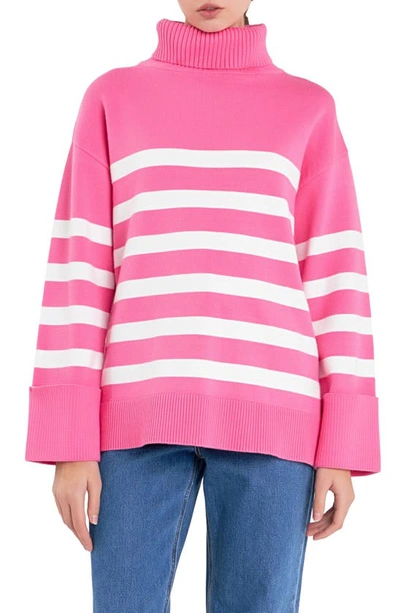 English Factory Stripe Turtleneck Sweater In Pink/ White