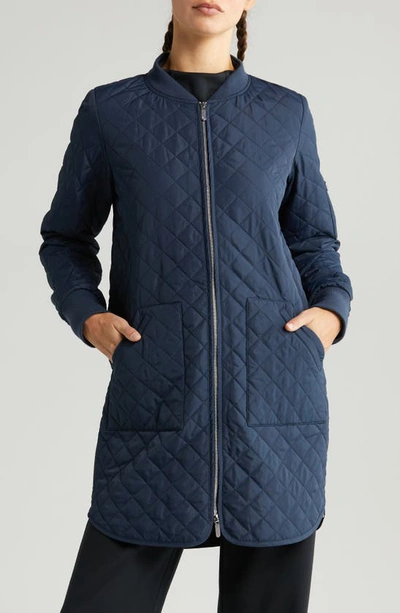 Zella Longline Water Resistant Quilted Bomber Jacket In Navy Sapphire