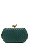 Bottega Veneta Knot Chain Intreccio Leather Shoulder Bag In Emerald Green/ Brass