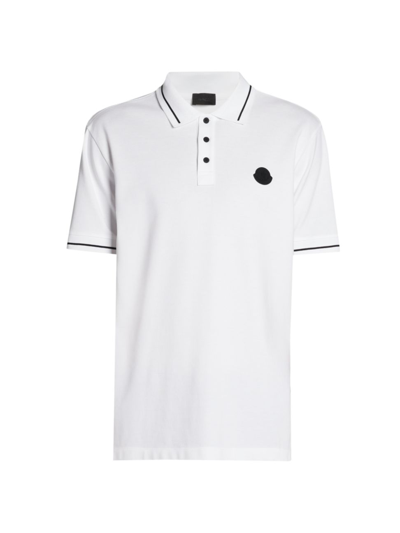 Moncler Men's Logo Stripe-trim Polo In Brilliant White