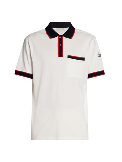 Moncler Men's Short-sleeve Polo Shirt In Silk White
