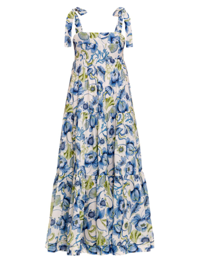 The Lazy Poet Women's Blue Serenity Tessa Green Medusa Maxi Dress In White