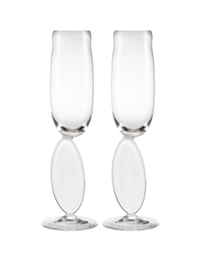 Nude Glass Omnia Dripping Drops 2-piece Flute Glass Set In Neutral