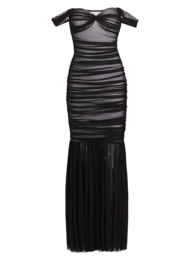 Norma Kamali Women's Walter Off-the-shoulder Fishtail Gown In Black And Snow White