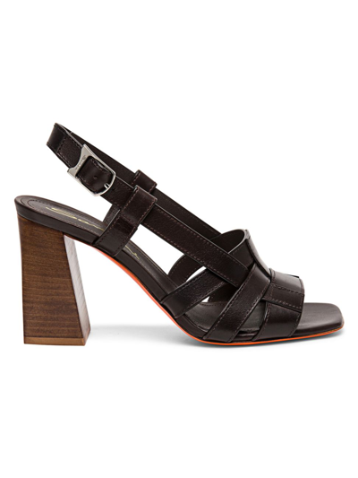 Santoni Venere Leather Block-heel Mule Sandals In Dark Brown