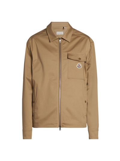 Moncler Cotton Blend Full Zip Shirt Jacket In Beige