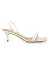 Gianvito Rossi Women's Ribbon 55mm Kitten Heel Patent Leather Sandals In White