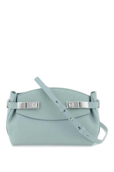 Ferragamo Small Hug Pouch With Removable Strap In Green,light Blue