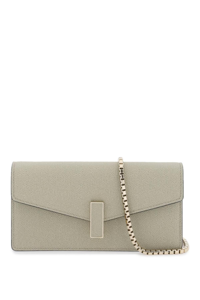 Valextra Iside Leather Chain Clutch In Khaki