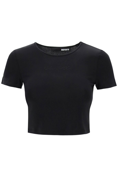 ROTATE BIRGER CHRISTENSEN CROPPED T-SHIRT WITH RHINESTONE LOGO