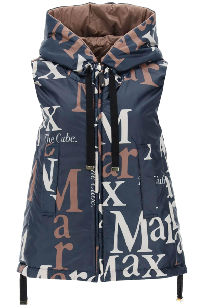 Max Mara The Cube Logos Reversible Windbreaker Vest In Blue