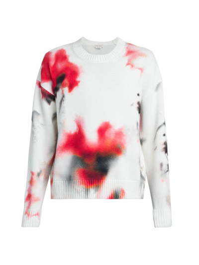 Alexander Mcqueen Printed Cotton Sweater In Ivory Black Red