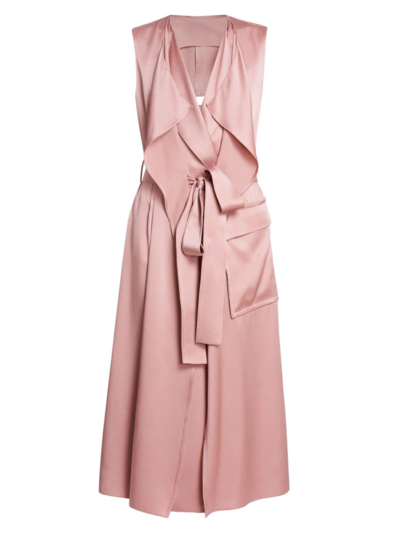 Victoria Beckham Sleeveless Satin Midi Wrap Trench Dress In Peony
