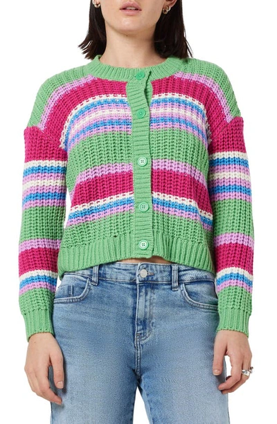 Noisy May Button Up Cardigan In Multi Stripe