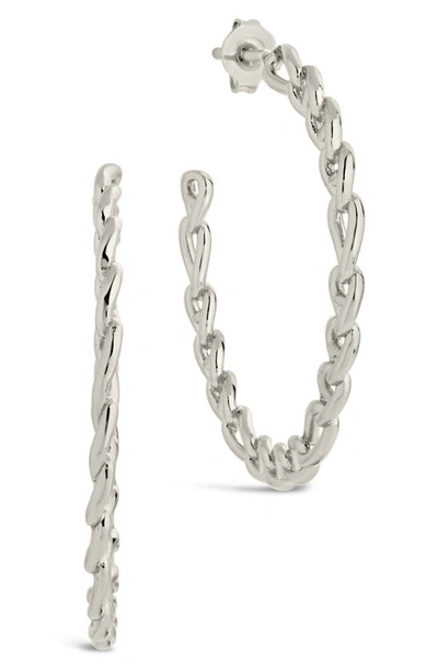 Sterling Forever Rylan Flat Chain Hoop Earrings In Metallic