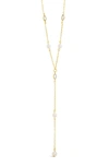 Sterling Forever Tyra Imitation Pearl & Cubic Zirconia Station Y-necklace In Gold