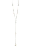 Sterling Forever Tyra Imitation Pearl & Cubic Zirconia Station Y-necklace In Silver