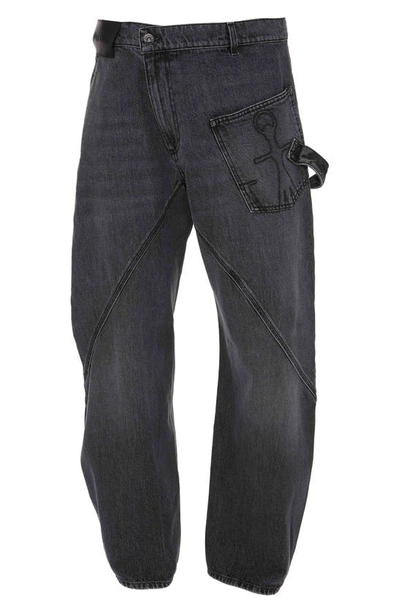 Jw Anderson Oversized Twisted Wide-leg Jeans In Grey