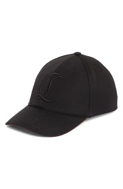 Christian Louboutin Mooncrest Embroidered Monogram Cotton Canvas Baseball Cap In Black/ Silver
