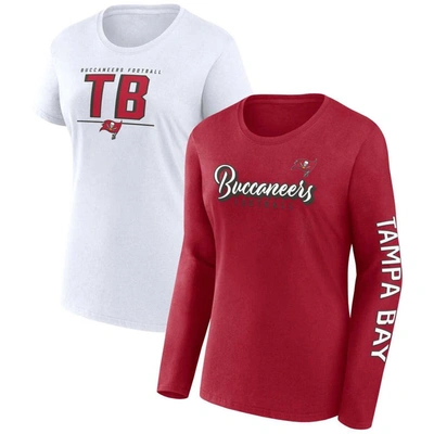 Fanatics Women's  Red, White Tampa Bay Buccaneers Two-pack Combo Cheerleaderâ T-shirt Set In Red,white