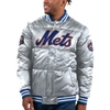 STARTER STARTER SILVER NEW YORK METS BRONX SATIN FULL-SNAP VARSITY BOMBER JACKET