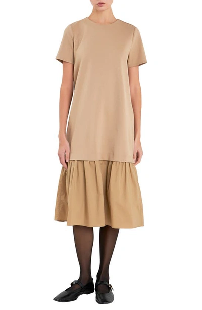 English Factory Women's Mixed Media Tee Midi Dress In Tan