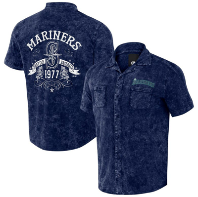 Darius Rucker Collection By Fanatics Navy Seattle Mariners Denim Team Color Button-up Shirt