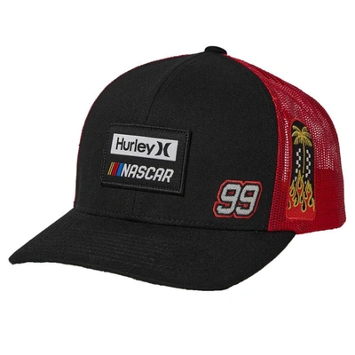 Hurley Men's  Black, Red Nascar Trucker Snapback Hat In Black,red