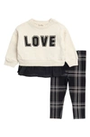 Jessica Simpson Mixed Media Sweatshirt & Leggings Set In Oat Heath