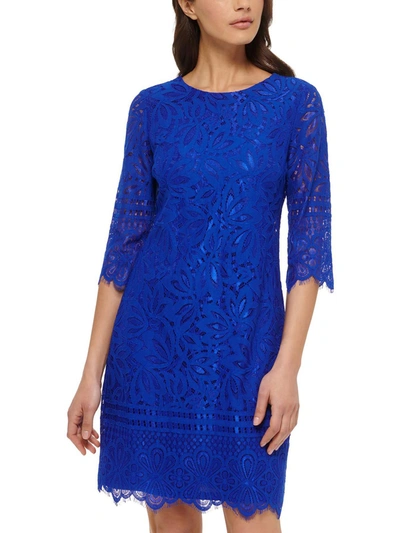 Kensie Dresses Womens Lace Short Sheath Dress In Blue