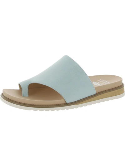 Dr. Scholl's Shoes Island Peace Womens Faux Leather Toe Loop Slide Sandals In Blue