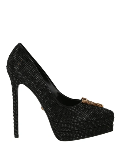 Versace Crystal Embellished Stiletto Pumps In Black