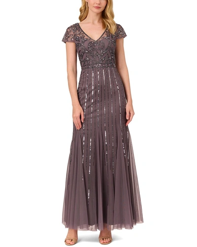 Adrianna Papell Women's Embellished V-neck Godet Gown In Moonscape