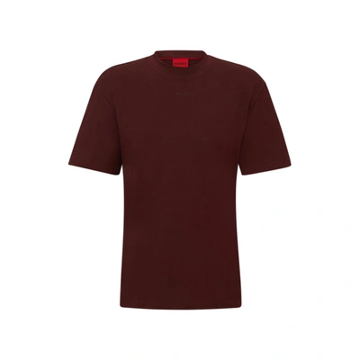 Hugo Boss Cotton-jersey Relaxed-fit T-shirt With Logo Print In Dark Red