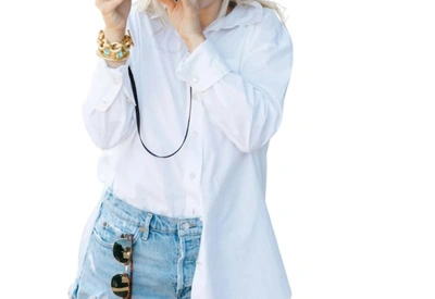 Holly Shae Design Button Down Top In White In Blue