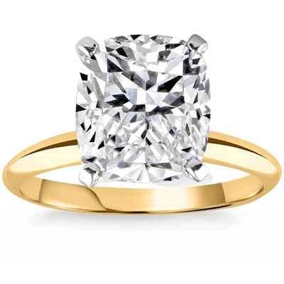 Pompeii3 4 Ct 14k Two Tone Certified Lab Grown Cushion Diamond Engagement Ring In Silver