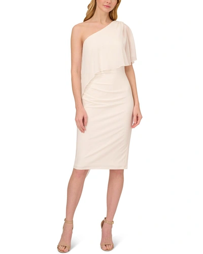 Adrianna Papell Sheath Off The Shoulder Dress In Beige