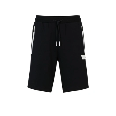 Hugo Boss Cotton-blend Drawstring Shorts With Logo Stripe In Black