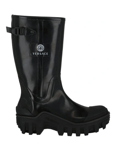 Versace Logo Rain Boots In Black