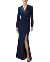 Adrianna Papell Satin Trim Crepe Tuxedo Gown In Blue