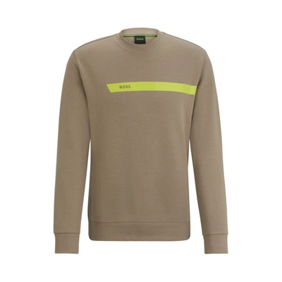 Hugo Boss Cotton-blend Sweatshirt With Graphic Logo Stripe In Light Green