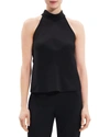 Theory Rolled-neck Halter Georgette Shell Top In Black