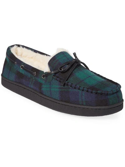 Club Room Men's Plaid Moccasin Slippers With Faux-fur Lining, Created For Macy's In Green,blue