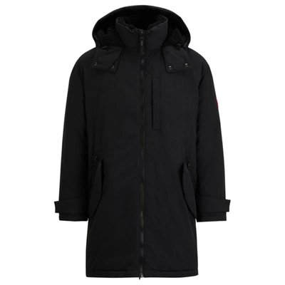Hugo Water-repellent Fishtail Parka Jacket With Logo Badge In Black