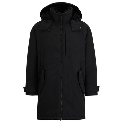 Hugo Boss Water-repellent Fishtail Parka Jacket With Logo Badge In Black